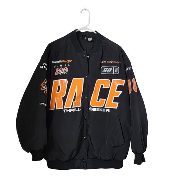 Divided (H&M) Size S Black with Orange Racing Bomber Jacket, Exc., Like New Cond - Picture 1 of 12
